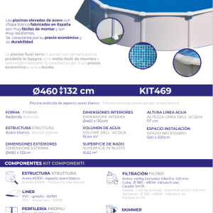 Piscina (Piscina de acero elevada) modelo KIT469 medidas: 4,60x 1,32 (GRE)  ESPECIAL SAT OFICIAL