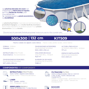 Piscina (Piscina de acero elevada) modelo KIT509 medidas: 5,00 x 3,00 x1,32 (GRE)  ESPECIAL SAT OFICIAL